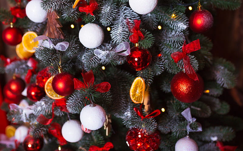 Christmas tree, New Year, decorations, 2018, Christmas balls, HD wallpaper