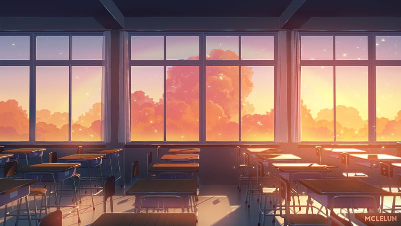 Download Anime School Scenery Classroom With Window View Wallpaper |  Wallpapers.com