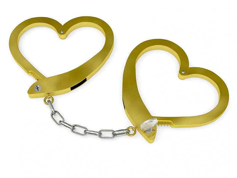 Caught, chain, heart shaped, two, love, heart, handcuffs, HD wallpaper
