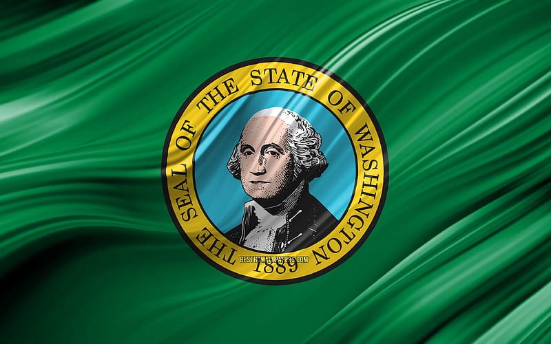 Washington flag, american states, 3D waves, USA, Flag of Washington, United States of America, Washington, administrative districts, Washington 3D flag, States of the United States, HD wallpaper