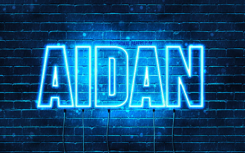 Aidan with names, horizontal text, Aidan name, blue neon lights, with Aidan name, HD wallpaper