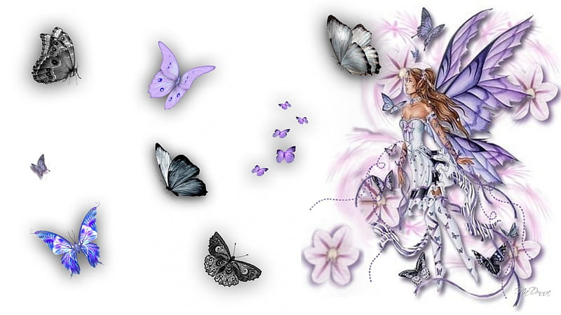 Butterfly Angel, angel, bonito, butterflies, spring, lavender, abstract