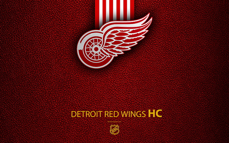 Detroit Red Wings, HC hockey team, NHL, leather texture, logo, emblem, National Hockey League, Detroit, Michigan, USA, hockey, Eastern Conference, Atlantic Division, HD wallpaper