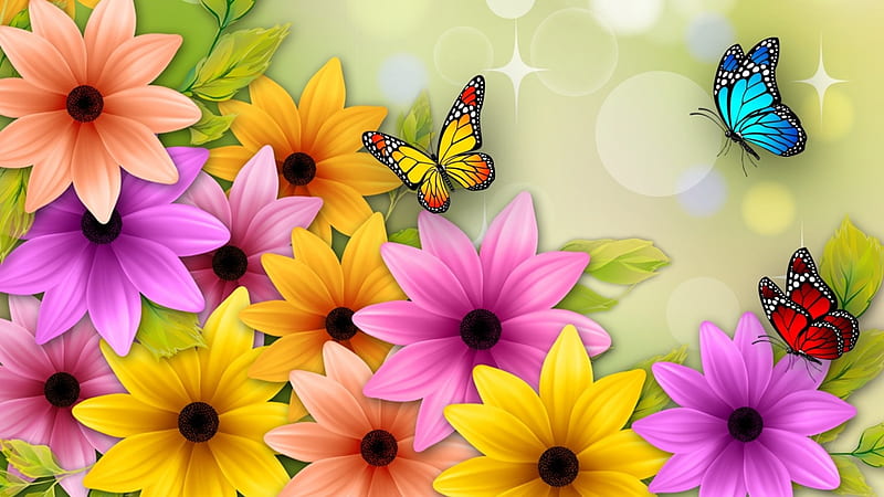 Pretty Posies, bonito, butterflies, spring, floral, bokeh, bright ...