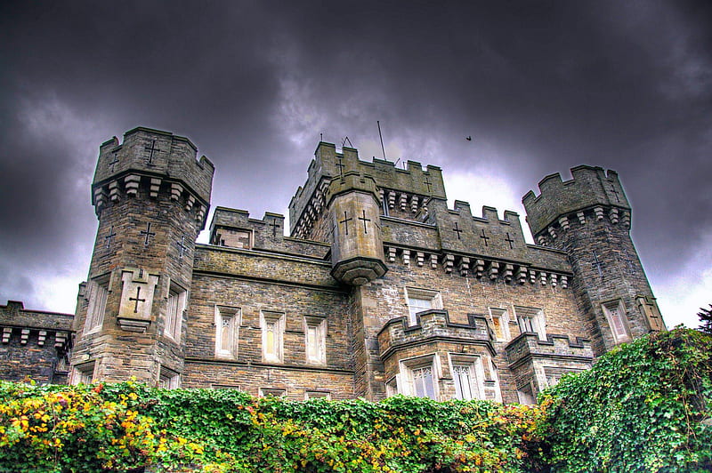 Wray Castle ~ England, Castle, Clouds, Medieval, England, HD wallpaper