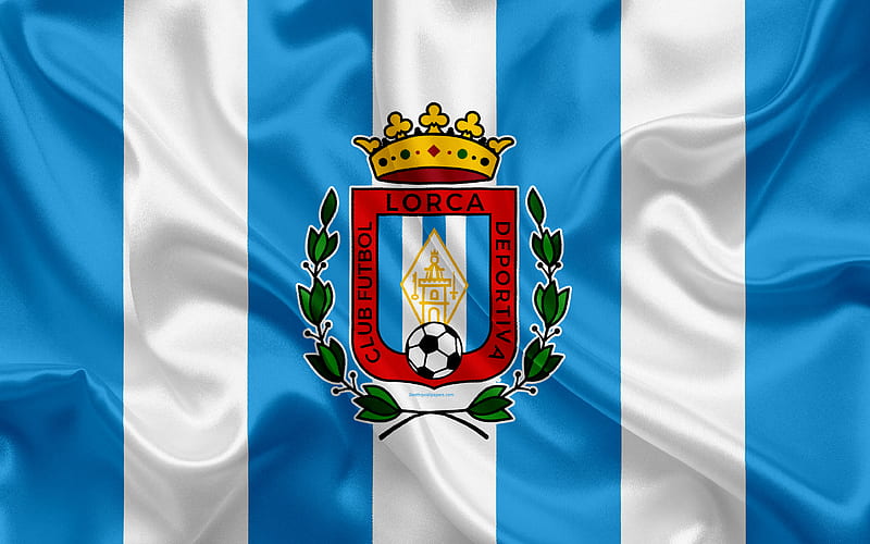 Lorca FC silk texture, Spanish football club, logo, emblem, white blue flag, Segunda, Division B, LaLiga2, Lorca, Spain, football, HD wallpaper