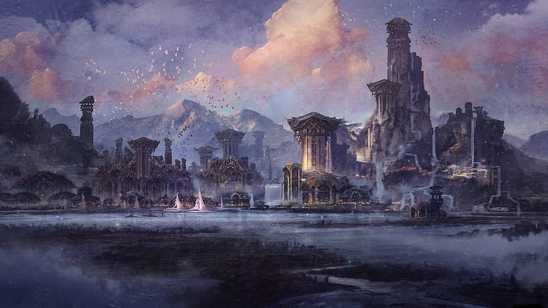 Port City of Uruk, uruk, fantasy, city, port, HD wallpaper