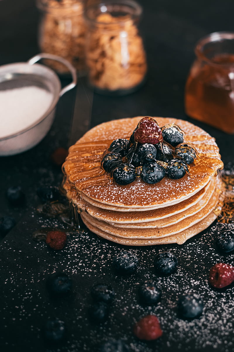 pancakes, berries, syrup, breakfast, HD phone wallpaper