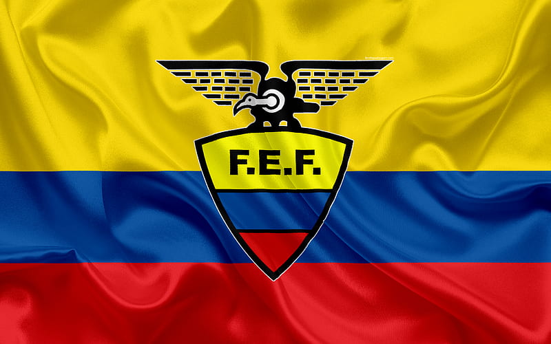 Ecuador national football team, logo, emblem, Ecuadorian flag, football federation, World Championship, football, silk texture, HD wallpaper
