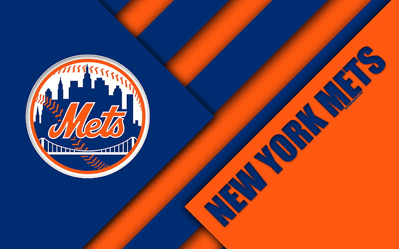New York Mets, MLB orange blue abstraction, logo, material design, American baseball club, New York, USA, Major League Baseball, HD wallpaper