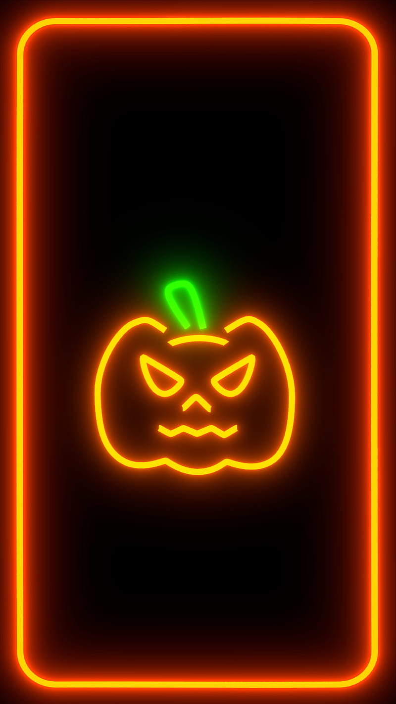 Pumpkin Frame, black, border, edges, frame, glowing, helloween, lighting, neon, orange, pumpkin, HD phone wallpaper