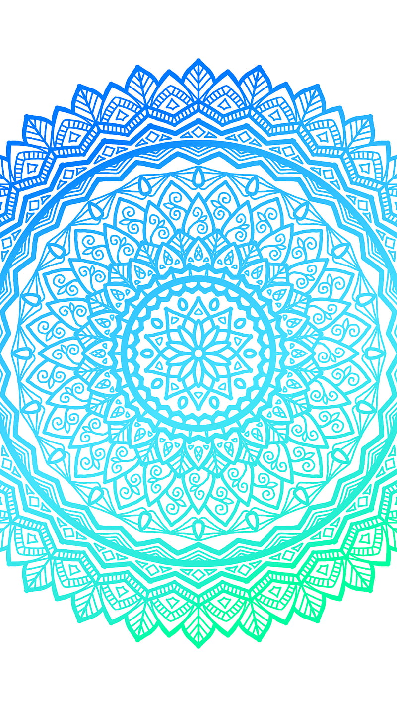 Blue Green Mandala, art, bright, desenho, henna, pattern, teal, z entangle, HD phone wallpaper