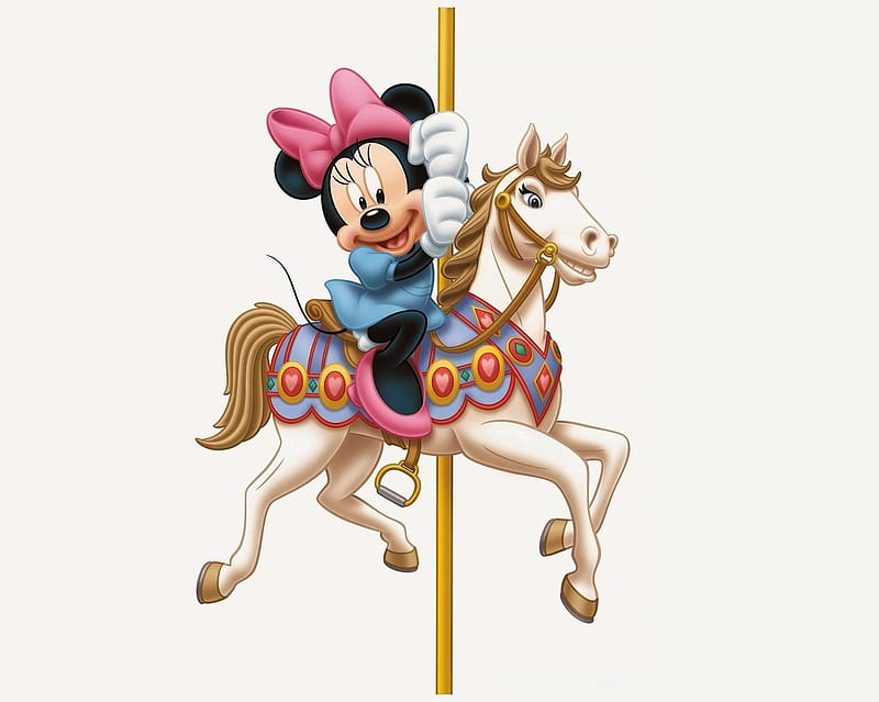 Minnie Mouse, carousel, bow, white, pink, disney, HD wallpaper