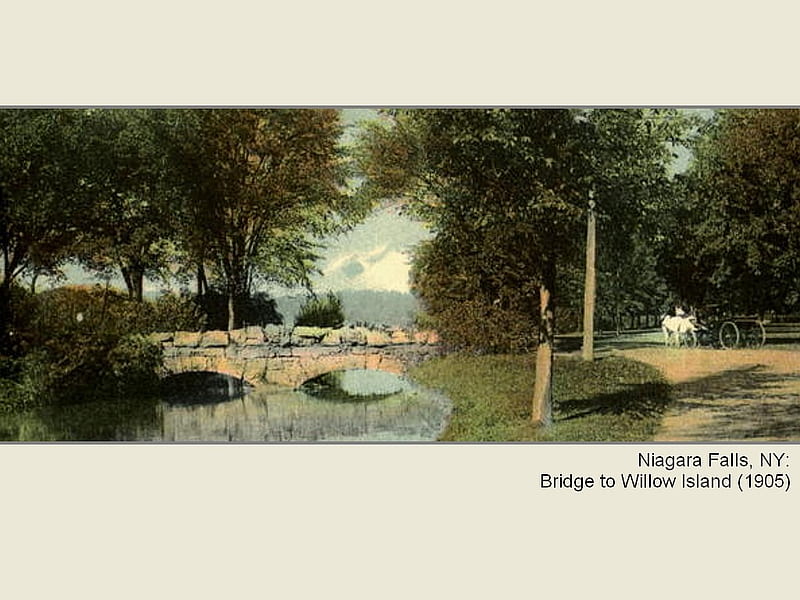Niagara Falls, NY: Bridge to Willow Island (1905), architecture, willow island, bridge, niagara falls, color, 1905, HD wallpaper