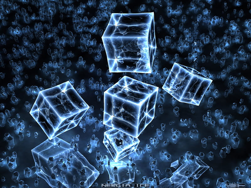 Ice Blocks, abstract, blue, 3d and cg, HD wallpaper