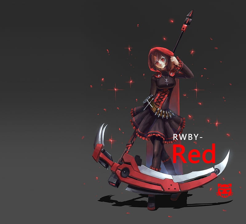 RWBY: Red, red, dress, ruby rose, sparks, angry, emotional, anime, hot, anime girl, weapon, female, brown hair, gown, ruby, black, mad, rwby, sexy, plain, short hair, cute, warrior, girl, simple, sinister, serious, HD wallpaper
