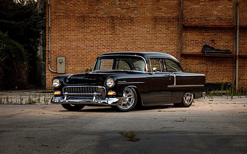 Chevrolet 210, 1957, black coupe, retro cars, black Chevrolet 210, american classic cars, vintage cars, Chevrolet, HD wallpaper