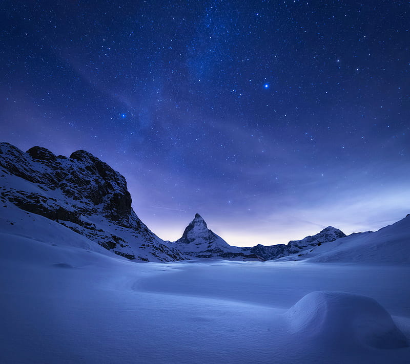 Snowscape, night, sky, snow, star, winter, xiaomi, HD wallpaper
