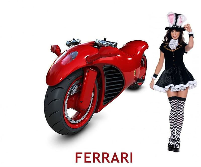 Ferrari Motorcycle and supermodel, cute, speed, girl, teen, hot, pin-up, sexy, HD wallpaper