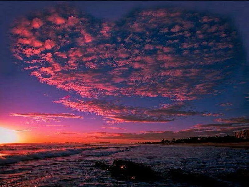 Heart Cloud, new england, sky, beach, night time, sunset, connecticut, HD wallpaper