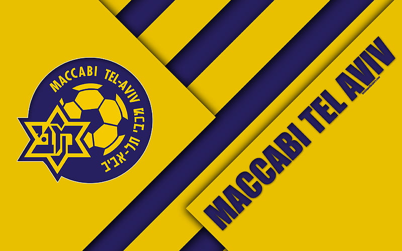 Maccabi Tel Aviv FC material design, Israeli football club, emblem, logo, blue yellow abstraction, Ligat HaAl, Tel Aviv, Israel, football, Israeli Premier League, HD wallpaper