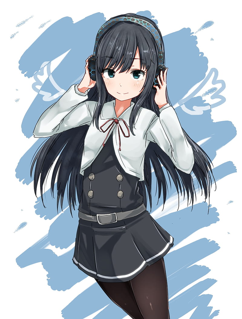 1920x1080px 1080p Free Download Anime Anime Girls Headphones Long Hair Black Hair Blue 