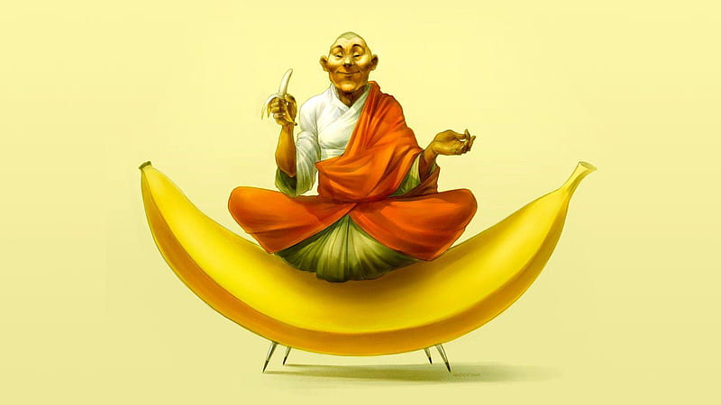 Monk Is Sitting On Banana Funny, HD wallpaper
