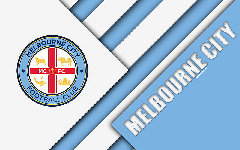 Melbourne City FC Australian Football Club, material design, logo, white blue abstraction, A-League, Melbourne, Australia, emblem, football, HD wallpaper