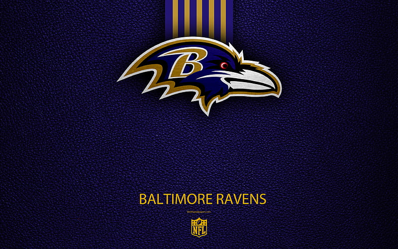 Baltimore Ravens American football, logo, emblem, Maryland, USA, NFL, blue leather texture, National Football League, Northern Division, HD wallpaper
