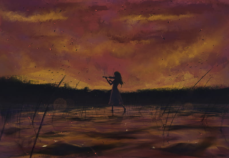 Anime, Your Lie in April, Kaori Miyazono, Lake, Sky, Violin, HD wallpaper