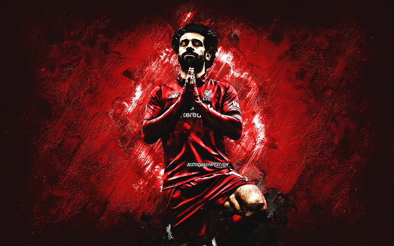 Mohamed Salah, Liverpool FC, Egyptian football player, striker, Egyptian football star, red stone background, football, creative art, Premier League, England, HD wallpaper