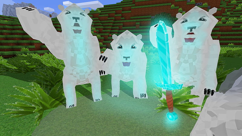 Polar Bears Scared of Diamond Sword in RealmCraft Minecraft StyleGame, open world game, gaming, playgames, mobile games, realmcraft, pixel games, sandbox, minecraft, games action, game, minecrafters, pixel art, art, 3d building games, pixel, fun, adventure, building, 3d, minecraft, HD wallpaper