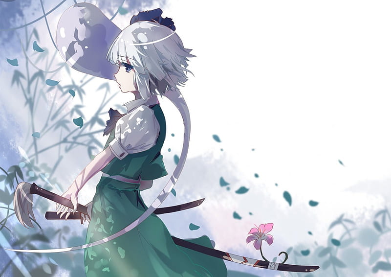 anime girl with white hair and sword