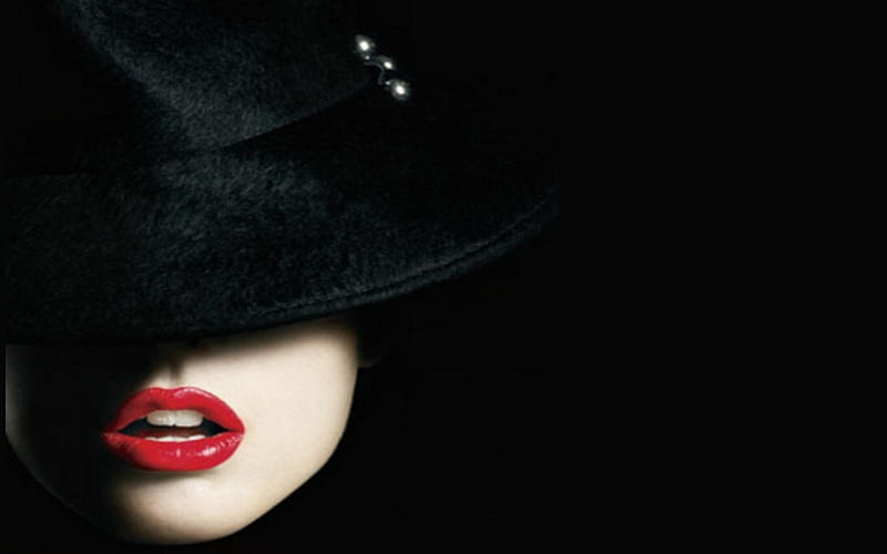 RED LIPS red, black, lips, woman, HD wallpaper