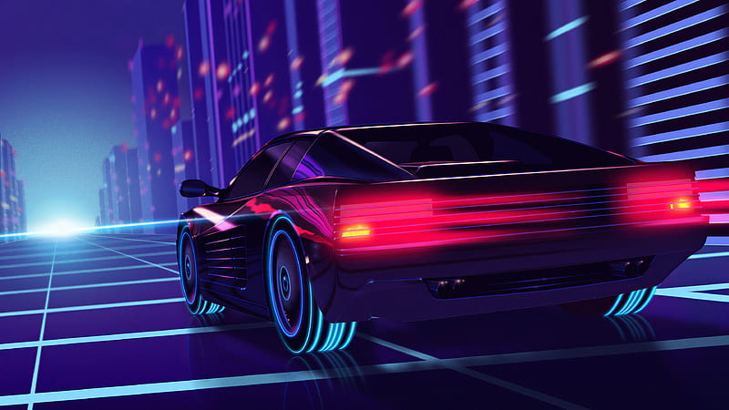 Cyber Car Neon City, artist, artwork, artstation, HD wallpaper