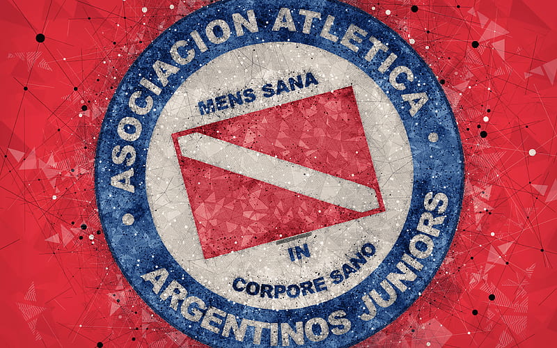 Argentinos Juniors logo, geometric art, Argentinian football club, red abstract background, Argentine Primera Division, football, La Paternal, Buenos Aires, Argentina, creative art, AAAJ, HD wallpaper