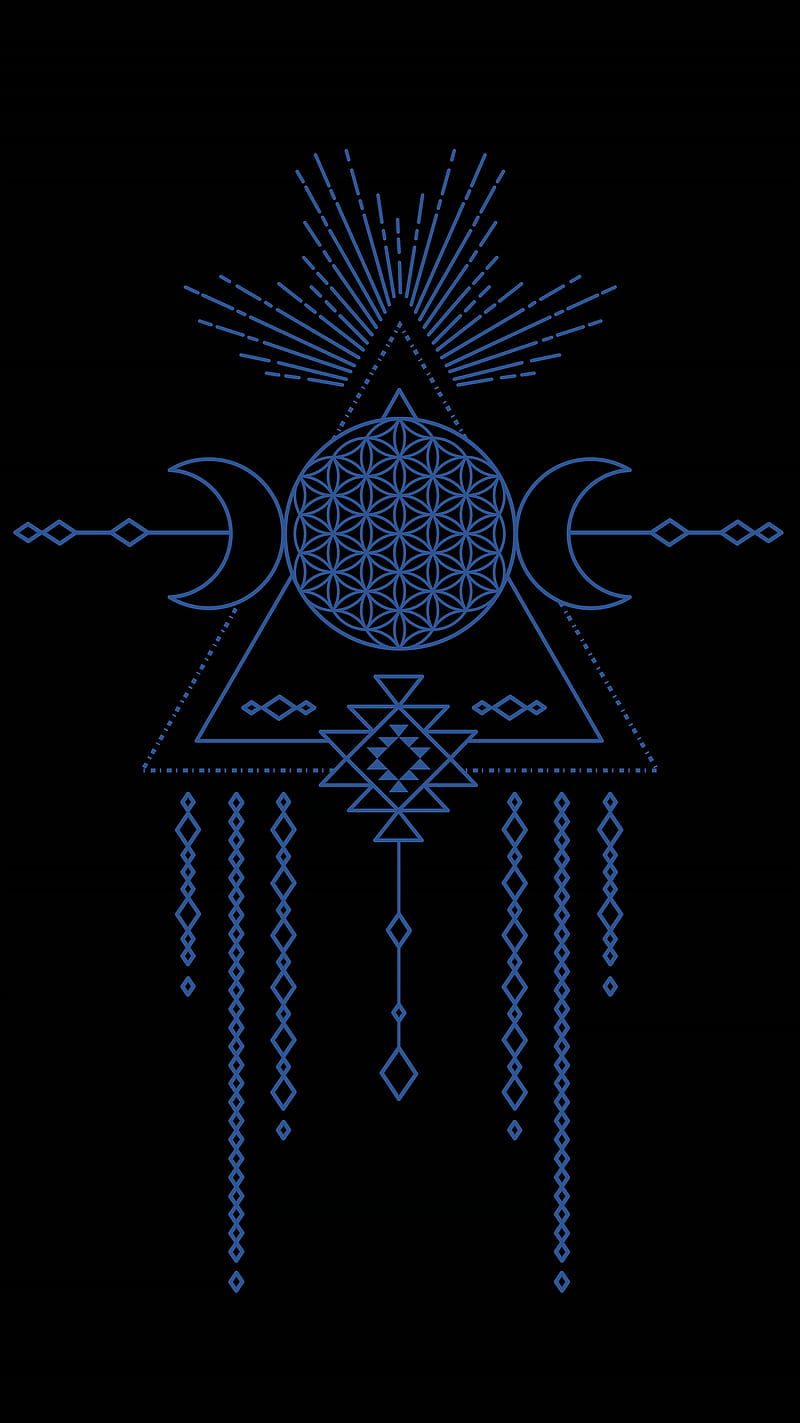 Tribal Mandala, blue, galaxy, sacred, sign, space, symbol, yang, yin, HD phone wallpaper