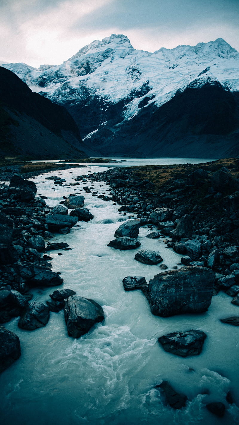 Zero Degrees, snow, mountains, river, night, , rocks, cold, dark, north, HD phone wallpaper