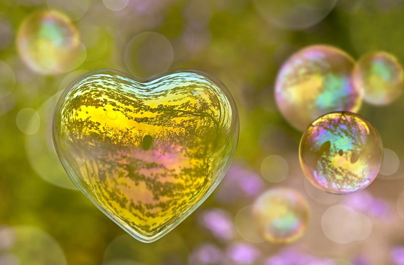 colorful, graphy, bokeh, heart, bubbles, colors, soap bubble, HD wallpaper