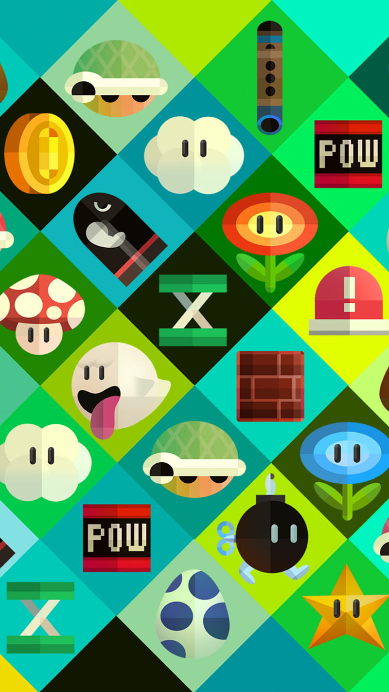 Mario Items, desenho, items, nintendo, super mario, HD phone wallpaper