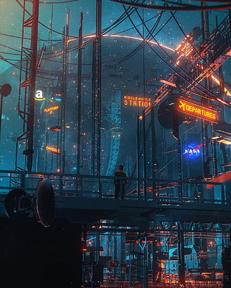 Cyberpunk Sci-Fi City 4K Wallpaper iPhone HD Phone #3371m