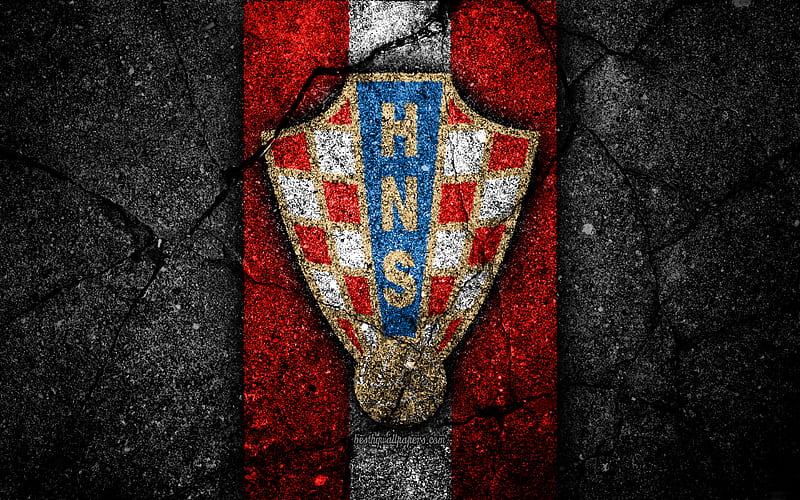 Croatian football team emblem, UEFA, Europe, football, asphalt texture, soccer, Croatia, European national football teams, Croatia national football team, HD wallpaper
