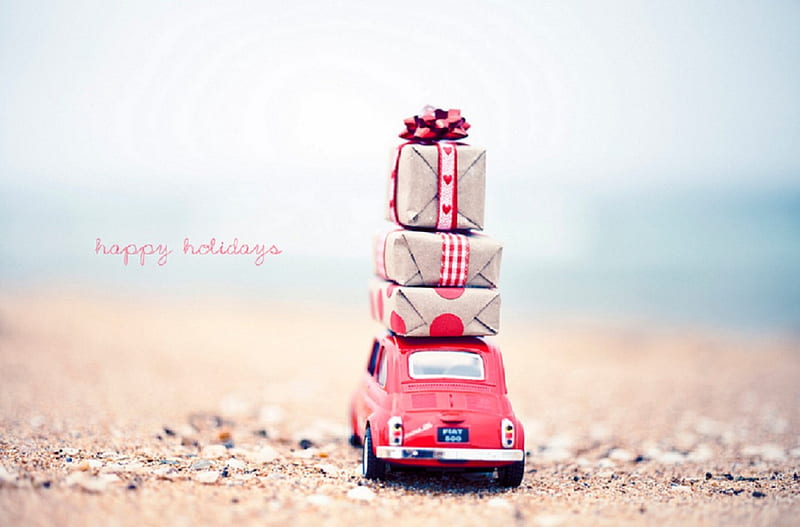 Happy Holidays, holidays, graphy, toy car, small, gifts, HD wallpaper