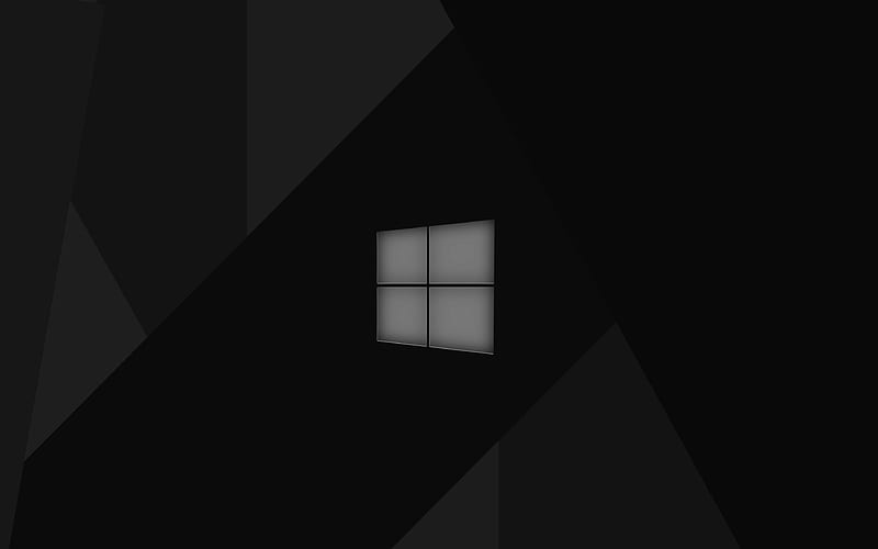 Windows 10, black background, material design, gray logo, Microsoft, black lines, HD wallpaper