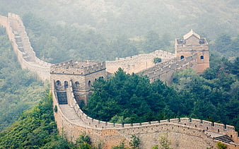 Great Wall of China, 7 Wonders of the World, architectural masterpiece, China, forest, HD wallpaper