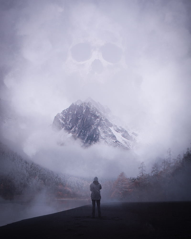 lonely, loneliness, fog, skull, HD phone wallpaper