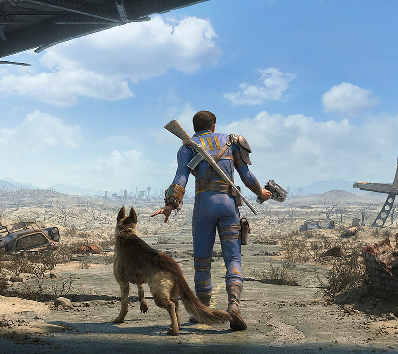 Fallout 4, america, blue, dog, fallout, usa, HD wallpaper