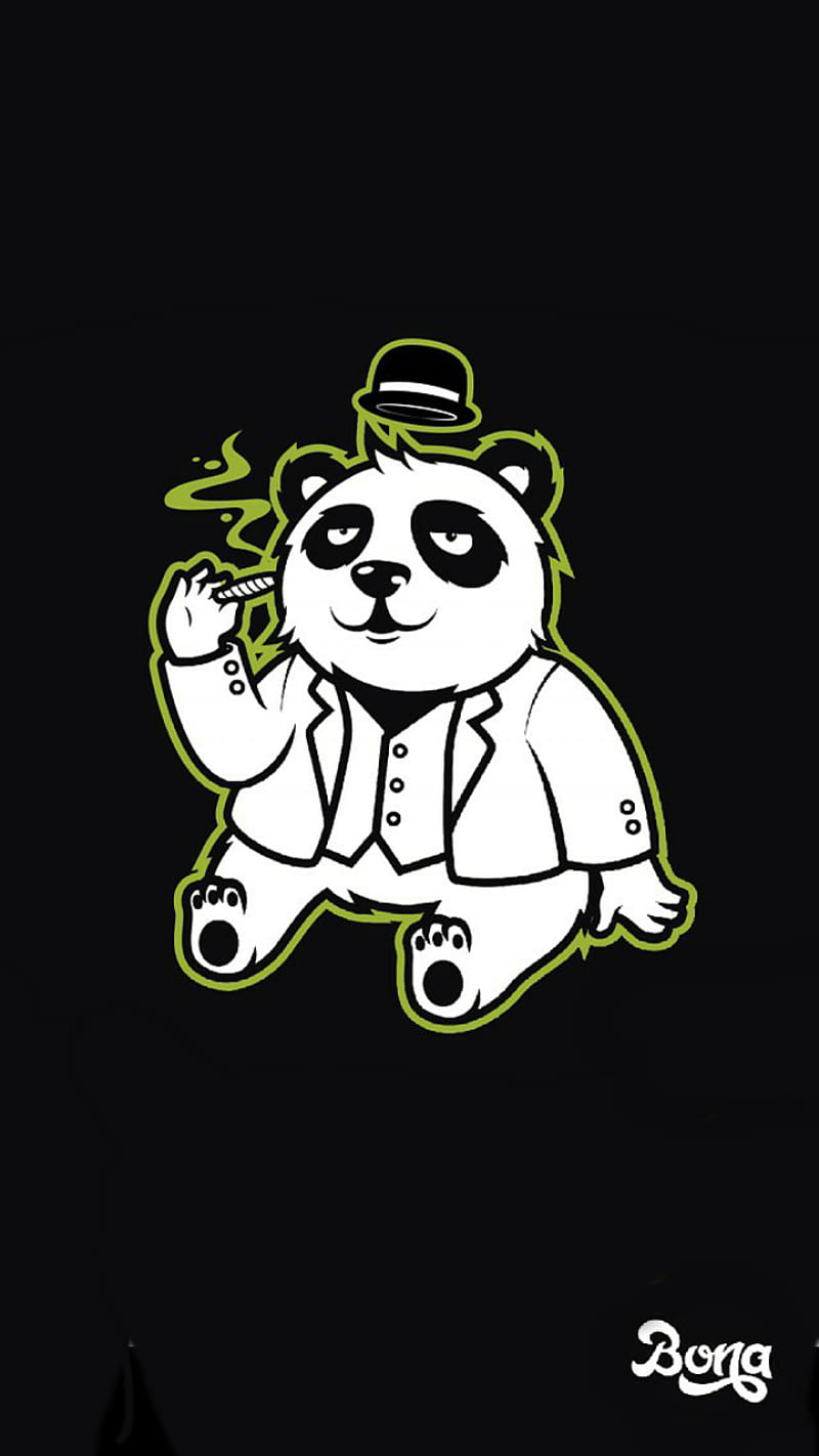 drugged bear, black, bona, bonagfx, drug, logo, logos, marihuana, panda, white, HD phone wallpaper