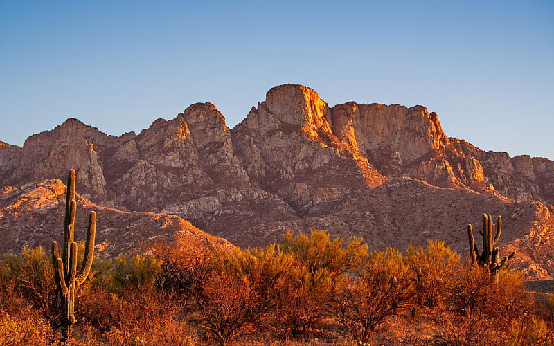 Sunset light on the Santa Catalina Mountains, Arizona, rocks, desert, sky, usa, HD wallpaper