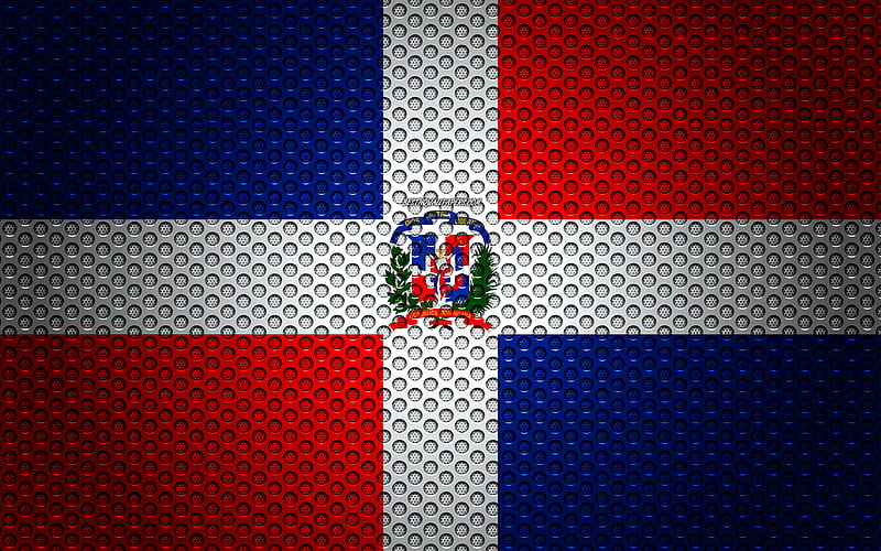 Flag of Dominican Republic creative art, metal mesh texture, Dominican Republic flag, national symbol, metal flag, Dominican Republic, North America, flags of North America countries, HD wallpaper